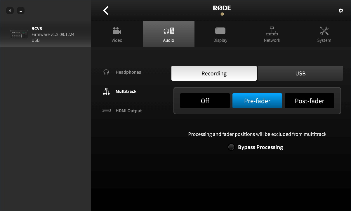 RØDECaster Video multitrack audio settings